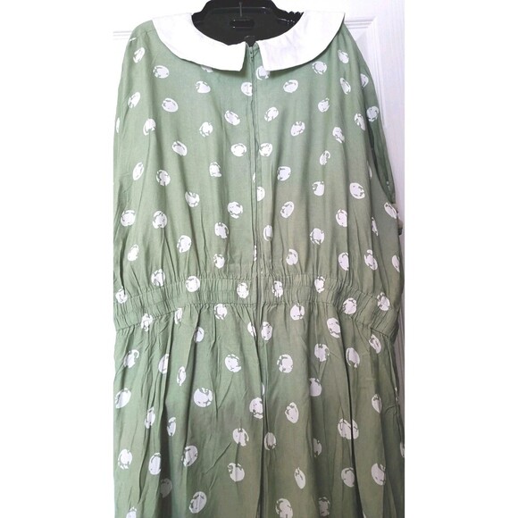 Gunne Sax Dress Ms Chaus Sz 20W 80s Green Dots Peter pan Collar Cotragecore Vtg - Picture 7 of 14